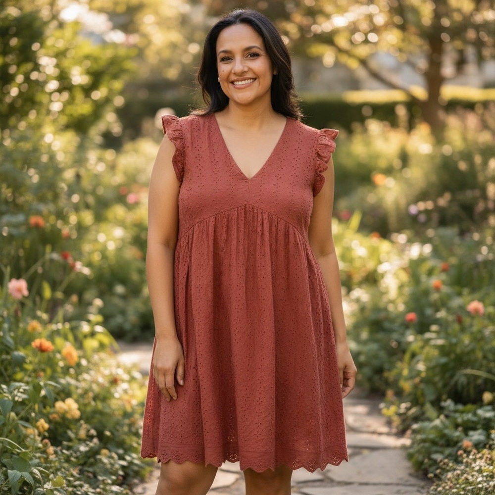 Knox Rose Terracotta Dress with Floral Accent